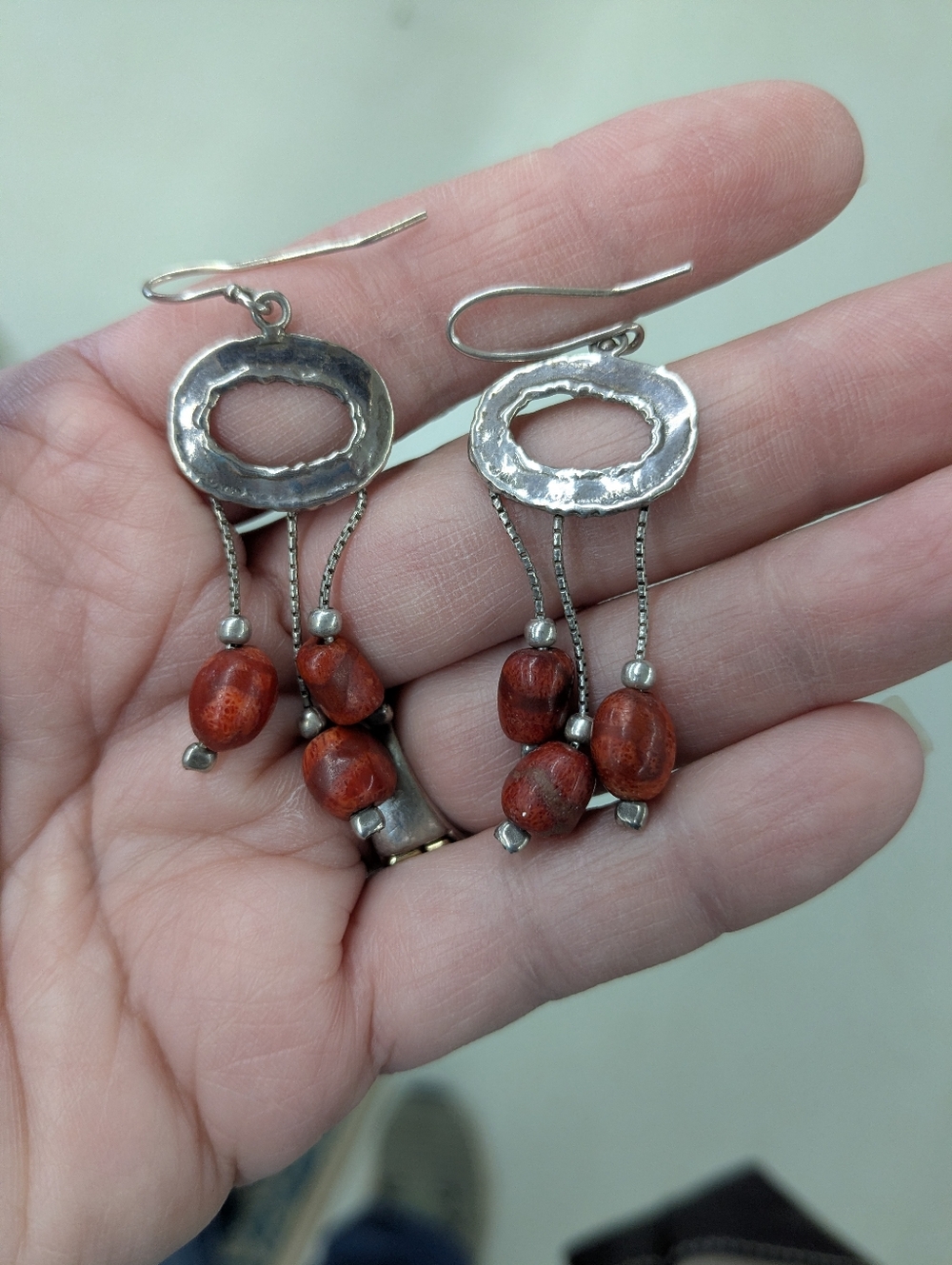 SILPADA Sterling Silver & Red Coral Dangle Earrings W1142, EUC!!!